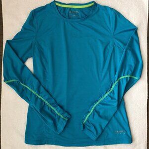 Running Room Fit Wear Long Slv Crew Neck Stripe Top Blue Sz M - no fabric tag